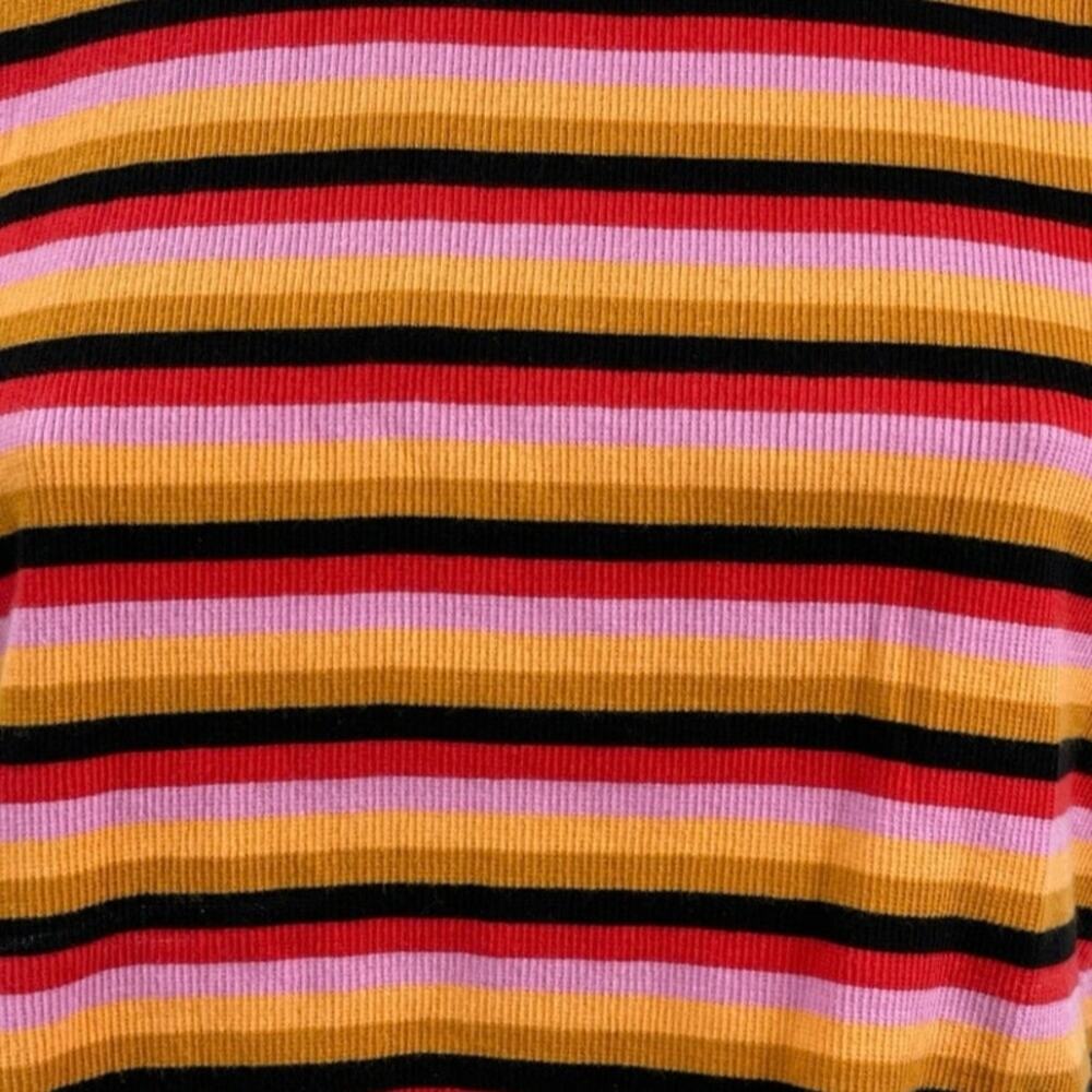 Dickies Women's Multicolor Striped Retro Short Sleeve Crop T Shirt Tee Top Sz L - Picture 2 of 6